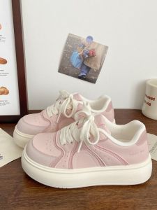 Womens Thick Bottom Breathable White Sneakers Fall Season New Style Chic Low Top Sporty Shoes Comfortable Rubber Sole