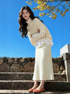 CHANGTONG | Fashionable Hollow Out Poncho Top Skirt Three-Piece Set