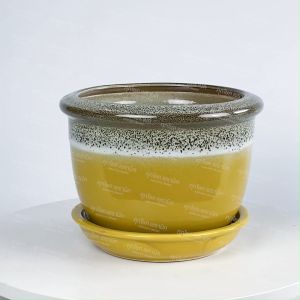 กระถางเซรามิคปากเรียบ สีเงา+สีด้าน (ไซซ์ 8 นิ้ว)