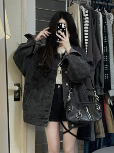 แจ็คเก็ตยีนส์ทรงหลวมสไตล์เกาหลีสำหรับผู้หญิง ทรงลำลอง ฤดูใบไม้ผลิ 2025 เสื้อแจ็คเก็ตทรงพอดีตัวสำหรับผู้หญิงตัวเล็ก