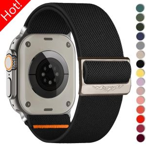 สายผ้าไนลอนสำหรับนาฬิกา Apple Ultra 2 49มม. x 44มม. x 40มม. x 42มม. x 45มม. x 41มม. ถักสร้อยข้อมือยางยืดสำหรับ IWatch Series 9 8 7 6 SE 5 4