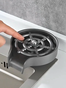 ODOROKU Kitchen Sink Faucet Glass Rinser With 9 High Pressure Nozzles Cup Automatic Washer Press Down Stainless Steel Cleaning Cup Rinser Bar Glass Washer Bottle Home Kitchen Countertop Bar KTV Coffee Shops Café For Wine Glass Mugs Baby Bottle