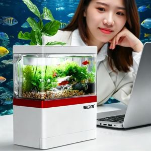2026 mini fish tank Self circulating fish tank with charging filter desktop living room household water free ecological aquarium