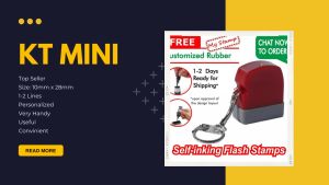 KT Mini Neon Case 9mm x 27mm with Free Keychain Name Stamp 2-lines Signature Personalized Stamp