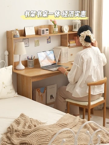 Monqiqi 100/120cm โต๊ะทำงาน Computer Desk โต๊ะทำงานไม้ โต๊ะคอมพิวเตอร์ มีชั้นวาง 2ชั้น ลิ้นชัก โต๊ะเขียนหนังสือ โต๊ะทำงาน ข้างล่างมีชั้นวางหนังสือด้วย