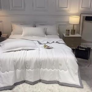 100% washed cotton Quilt Solid Colors Fashion hine Washable Light Weight Quilted Comforter Camel Grey Super Soft and Simple Blanket Single Queen King Size