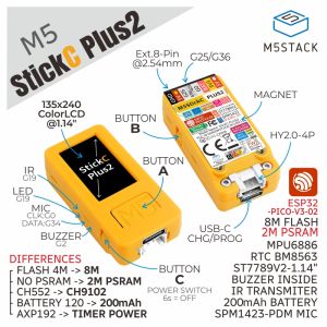 M5Stack Official M5StickC PLUS2 with Watch Accessories ESP32-PICO-V3-02 Mini IoT Development Kit BLE and WiFi IoT Controller