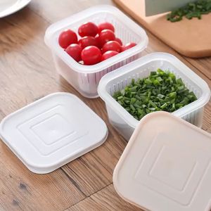 Rising Star Double Layer Transparent Plastic Fresh-keeping Box Food Container Sealed Refrigerated Storage Box Square Drain Basket With Lid
