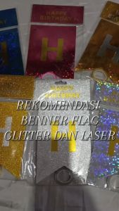 Banner HBD Segi lima Glitter Laser Import Baner Happy BIrthday Gold Silver Bunting Flag HBD Gold silver Tulisan Happy birthday selamat ulang tahun