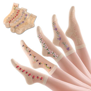 5 pairs of ice silk socks wholesale womens spring and summer mid tube socks breathable anti slip anti hook silk crystal thin