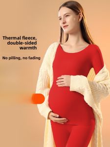 dr.domo | Pregnant Womens Thickened Velvet Set Postpartum Moon Clothes Feeding Breast Milk Lucky Year Red Autumn Winter Warm Underwear