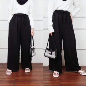 hijabinspo - Celana Kulot Wanita Crinkle Premium Airflow Celana Panjang Loose Pants Korea Tali Serut Highwaist Oversize
