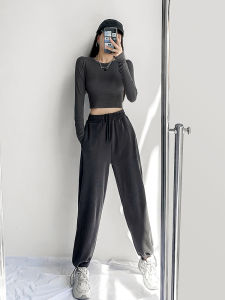 Gray Sports Pants Womens Summer Spring Tea Loose Casual American Style High Waist Trousers Street Style Straight Leg Pants
