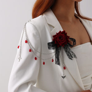 Ingemark | Ingemark Gothic Big Red Rose Flower Brooches for Women Vintage Crystal Bat Cross Pendant Brooch Halloween Pin Clip Accessories