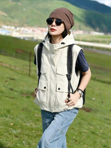 Hooded Layerable Sleeveless Jacket for Women Light Thin for Spring and Autumn