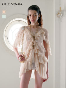 Cello Sonata | French Lace 3/4 Sleeve Flounce Hem Blouse