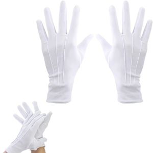 2/4Pairs White Gloves Tuxedo Formal Uniform Cotton Gloves Men Women Breathable Full Finger for Guard Band Butler Costume Gloves