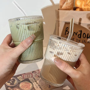 JIFANPAUL | Scandinavian Style Vertical Stripe Glass Tumbler with Lid