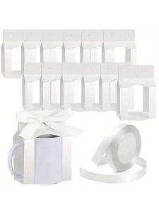 Hộp Quà Tặng Cốc In Chuyển Nhiệt 12 Chiếc Có Cửa Sổ Dành Cho Cốc 11-12oz Kèm 1 Cuộn Ruy Băng Chất Liệu Giấy Cứng - Bao Gói Quà Tặng