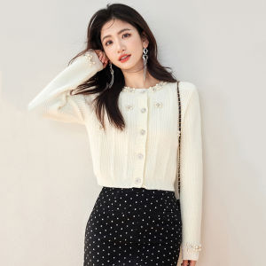 Puella | Áo Cardigan Thêu Nặng Đính Ngọc Trai Thiết Kế Thời Trang Giúp Gầy