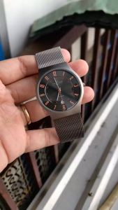 Đồng hồ nam si Nhật Skagen size 37mm luôn núm 39mm máy pin Japan dây thép lụa