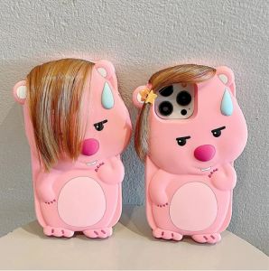 【สินค้าคงคลังพร้อมแล้ว】🚚Gratis Ongkir + ปลาค็อด🚚เคสโทรศัพท์แบบหลวมๆน่ารักสำหรับ Iphone 11 12 13 14 15 Pro ฝาครอบป้องกันหน้าจอ Max บีเวอร์สีชมพูลายสัตว์ซิลิโคนลายการ์ตูน3มิติ