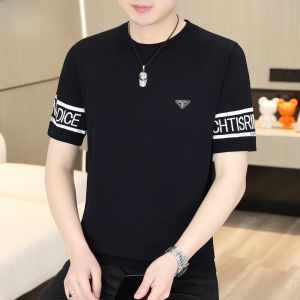 HENGYUANXIANG | Hengyuanxiang Mens Ice Silk Knitted Short Sleeve T-Shirt Round Neck Casual Summer Fashion Urban Cool Feeling Top Youth Apparel
