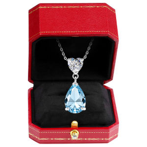 East Beauty | Ocean Heart Blue Sapphire Teardrop Pendant 925 Sterling Silver Necklace