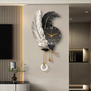 BEISIJIA | Decorative Feather Grid Wall Clock With Perpetual Calendar