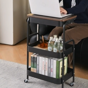 ISSI DIARY 3-Tier Rolling Storage Cart with Drawer Steel Mobile Organizer with Wheels for Kitchen Bathroom Office