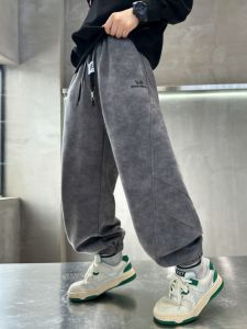 Boys Spring & Autumn Loose Casual Sports Pants: Big Boys Loose Fit Comfortable Cotton Nylon Blend Long Trousers for Kids