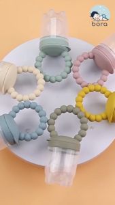 Túi nhai ăn dặm silicon chống hóc cho bé núm nhai ăn dặm gặm nướu mềm tập ăn trái cây 3 núm 3 size