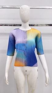 KESHANGYI Miyake Pleated 2026 Spring/Summer New Rainbow Color Single-Breasted Top for Women Loose Design Niche Shirt Versatile Top Pleat
