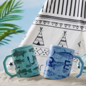 ROCMOK Lure Fishing Enthusiast Outdoor Camping Creative Ceramic Mugs Little Fish Water Cup High Aesthetic Value 350ml Capacity