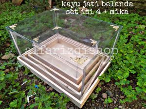 Kotak hantaran pernikahan//box hantaran pernikahan //kotak seserahan pernikahan kayu jati belanda 1 set isi 4 kotak + tutup mika hias siku