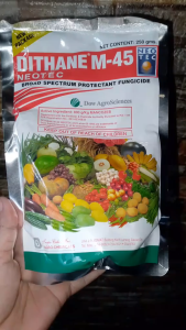 Dithane M-45 Broad Spectrum Fungicide 250 Grams. Active ingredient: 800 g/kg Mancozeb. For protecting fruits and vegetables. Suitable for home gardening.