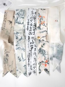 New Chinese Style Long Silk Scarf Winding Bag Ties Zhejiang Bamboo And Crane Ink Painting Elegant Personality Hairband