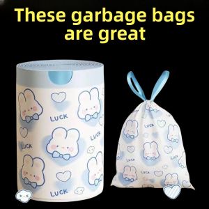 Cartoon Blue Heart Rabbit Large Kitchen Automatic Closure Plastic Bag Storage Thickened Drawstring Trash Bag Handheld Type