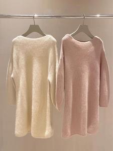 Sweet Pure Color Knitted Dress Shoulder Bared Loose Two Ways to Wear New Autumn Womens Fashion One-Shoulder Dress