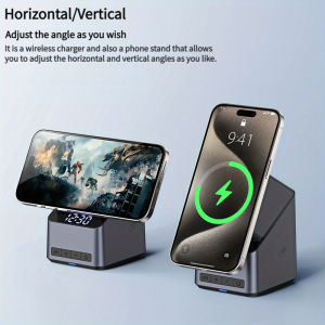 4 In 1 Magnetic Wireless Charger One-Touch 180° Rotation & Digital Clock DisplayFast Charging Station For iPhone iWatch AirPods