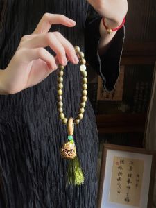 Green Sandalwood Lotus Incense Purse Running Ring Tassel Beaded Bracelet Womens New Chinese Style Ancient Handheld Ornament