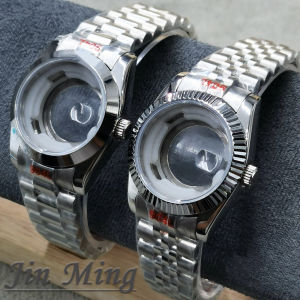 31mm Silver Stainless Steel Watch Case With Strap Round Polished Fluted Bezel Sapphire Glass Magnified Fit ForNH05 NH06 Movement