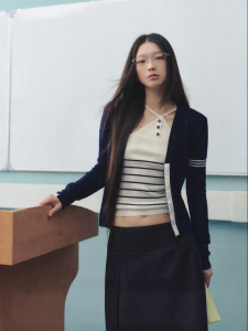 La lune Du ciel | Áo Cardigan Knit V-Neck Ôm Vintage