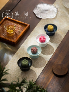 Retro Chinese Zen Style Dessert Plate with Tall Feet Miniature Exquisite Tea Snack Plate Simple High Foot Pastry Plate Home Use Dry Fruit Dish