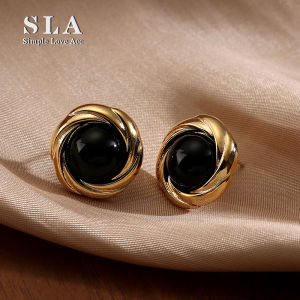 Silver Needle Spiral Black Gemstone Earrings Womens Fashion Jewelry Simple Love Acc Private Label New 2025 Elegant Pair