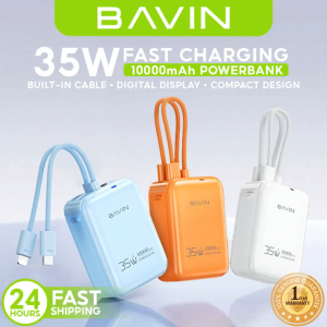 BAVIN PC1211S Portable Mini 10000mAh 35W Fast Charging Powerbank w/ Built-in Type-C+iPh Cables & LED Display For Laptops