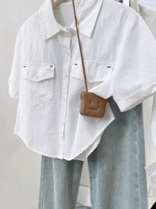 Loose French Style Cotton Womens Shirt with Short Sleeves and POLO Collar for Summer Casual Chic Design Brand Zanyuan