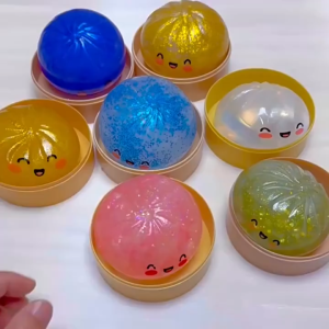 Glitter Dumpling Squishy Toy with Steamer Cute Expression Sensory Stress Relief Fidget Toy