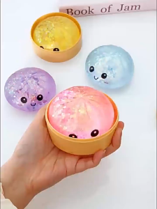 VIVIDI Glitter Dumplings Squishy Toy with Steamer Soft Squishy Toy Gift Slow Resilience Squeeze Decompression Dough For Stress Anxiety Relief