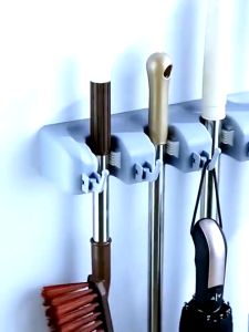3/4/5 Slots Position Broom Mop Holder Wall Mounted Organizer Tools Rack Bathroom Kitchen Storage LA